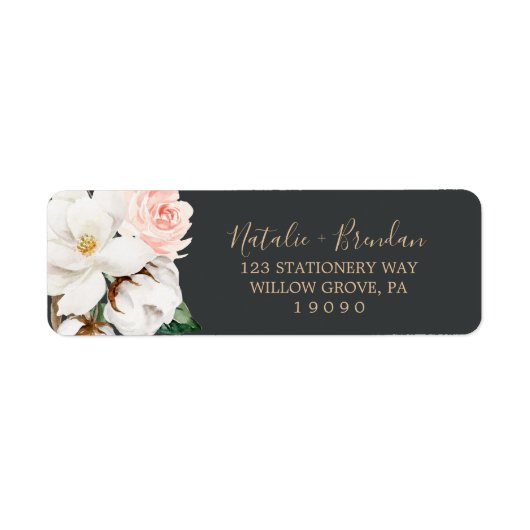 Elegant Magnolia | Label zwart retouradres (Voorkant)