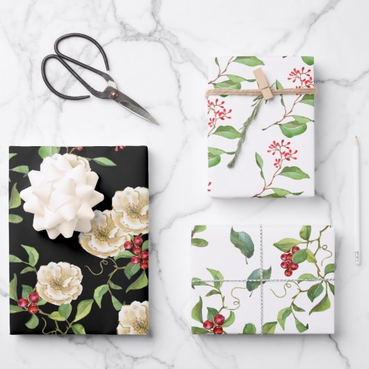 Elegant Magnolia met Berry's en Foliage Holiday Inpakpapier Vel (Voorkant)