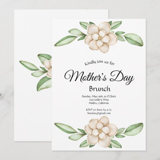 Elegant Magnolia Moederdag Brunch Uitnodiging (Voorkant / Achterkant)
