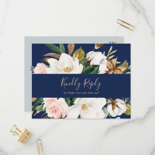 Elegant Magnolia Navy Song Request RSVP Briefkaart