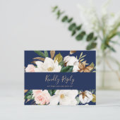 Elegant Magnolia Navy Song Request RSVP Briefkaart (Staand voorkant)