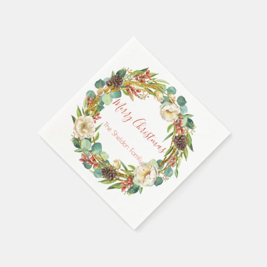 Elegant Magnolia, Pine and Berries Holiday Wreater Servet (Hoek)