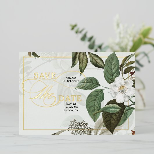 Elegant Magnolia Save the Date Folie Uitnodiging (Staand Voorkant)