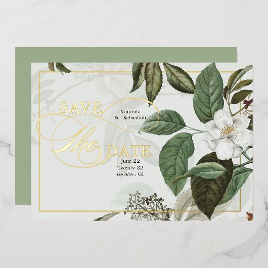 Elegant Magnolia Save the Date Folie Uitnodiging (Voorkant / Achterkant)