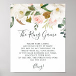 Elegant Magnolia The Ring Game Sign Poster<br><div class="desc">Dit minimalistische ringspelletje is perfect voor een eenvoudige trouwdouche. Het ontwerp van de zachte bloem is voorzien van waterverf blush roze pinda's,  verbluffende witte magnoliumbloemen en katoen met goud en groene bladeren in een luxe vorm.</div>