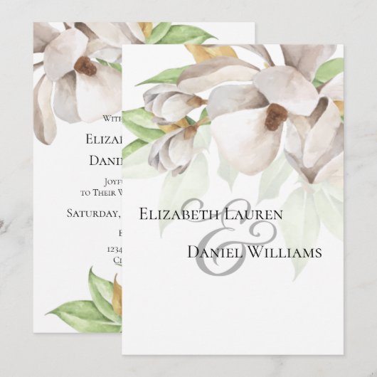 Elegant Magnolia Waterverf Uitnodiging (Voorkant / Achterkant)