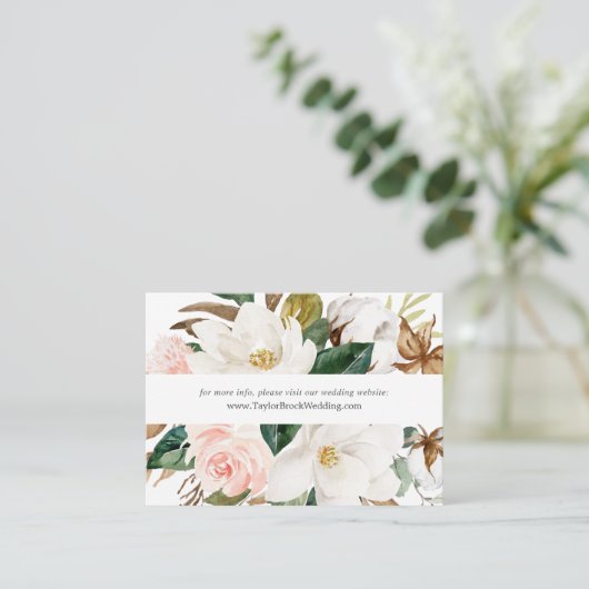 Elegant Magnolia | Website met witte weddenschappe Informatiekaartje (Staand voorkant)