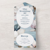 Elegant Magnolia Wedding All In One Uitnodiging (Binnen)
