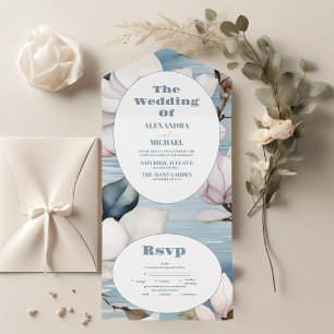 Elegant Magnolia Wedding All In One Uitnodiging