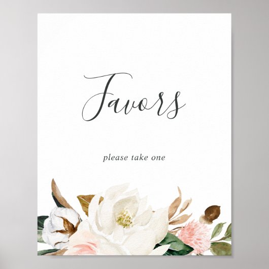 Elegant Magnolia Wedding Favors Sign Poster (Voorkant)