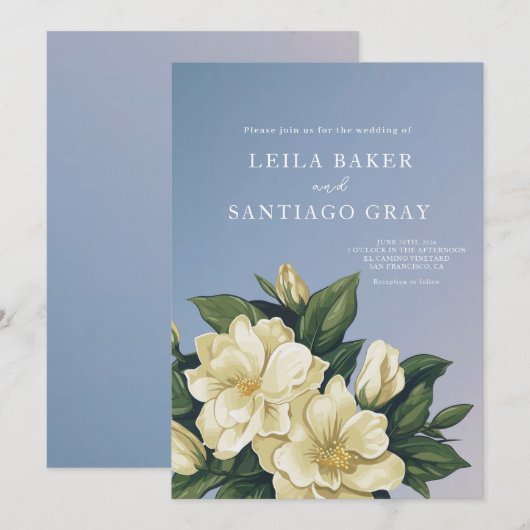 Elegant Magnolia Wedding Invitation (Voorkant / Achterkant)