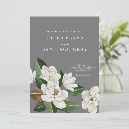 Elegant Magnolia Wedding Invitation (Staand voorkant)