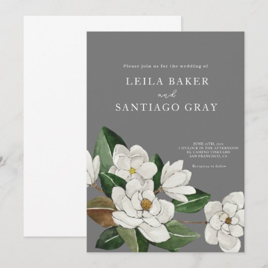 Elegant Magnolia Wedding Invitation (Voorkant / Achterkant)
