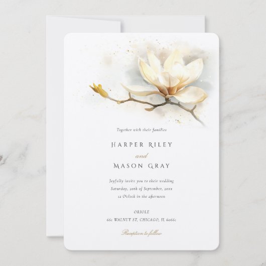 Elegant Magnolia Wedding Invitation Kaart (Voorkant)