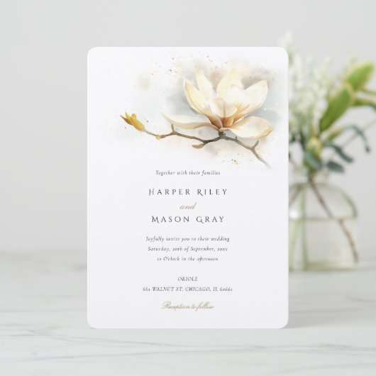 Elegant Magnolia Wedding Invitation Kaart (Staand voorkant)