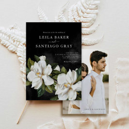 Elegant Magnolia Wedding Invitation met Foto