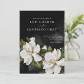 Elegant Magnolia Wedding Invitation met Foto (Staand voorkant)