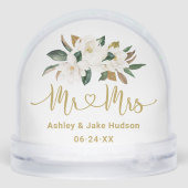 Elegant Magnolia Wedding Monogram Photo Sneeuwbol (Achterkant)