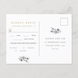 Elegant Magnolia Wedding RSVP met Keuze uit maalti Uitnodiging Briefkaart