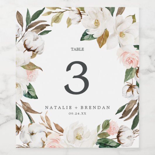 Elegant Magnolia Wedding Table Number Wine Labels Wijn Etiket (Enkel label)