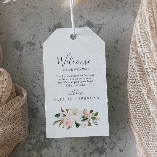 Elegant Magnolia | Welkom witte en witte bruiloft Cadeaulabel