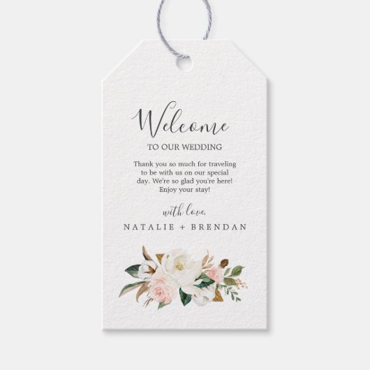Elegant Magnolia | Welkom witte en witte bruiloft Cadeaulabel (Voorkant)