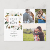 Elegant Magnolia | White 3 Foto Save the Date Uitnodiging Briefkaart (Voorkant)
