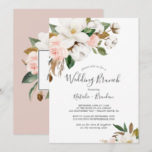 Elegant Magnolia White and Blush Wedding Brunch Kaart