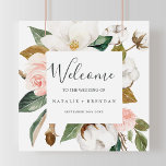 Elegant Magnolia | White and Blush Welcome Wedding Poster<br><div class="desc">Dit elegante magnolia white en blush Welkom bruiloft poster is perfect voor een modern, klastig huwelijk. Het ontwerp van de zachte bloem is voorzien van waterverf blush roze pinda's, verbluffende witte magnoliumbloemen en katoen met goud en groene bladeren in een luxe vorm. Pas het poster met de naam van de...</div>
