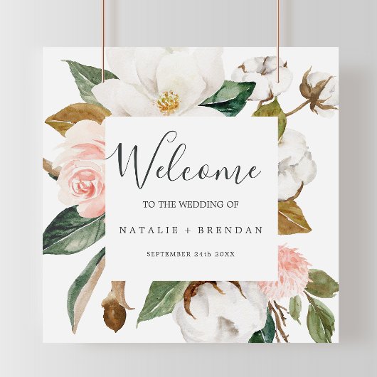 Elegant Magnolia | White and Blush Welcome Wedding Poster
