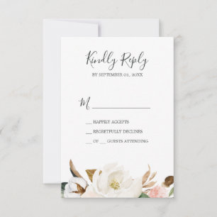 Elegant Magnolia   White & Blush Simple RSVP-kaart RSVP Kaartje