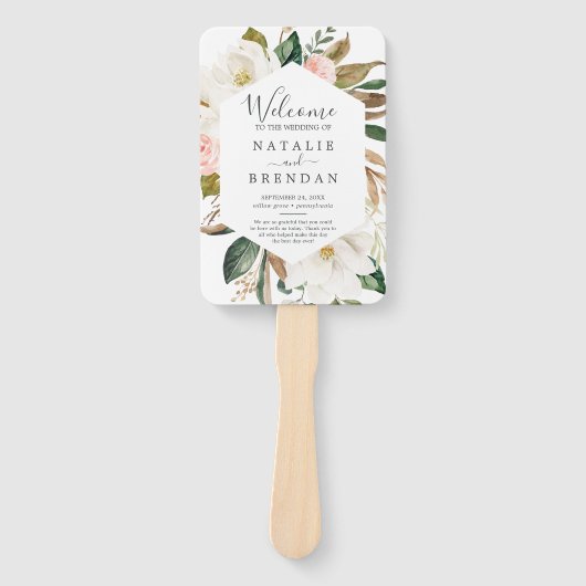 Elegant Magnolia White & Blush Wedding Programme F Handwaaier (Voorkant)