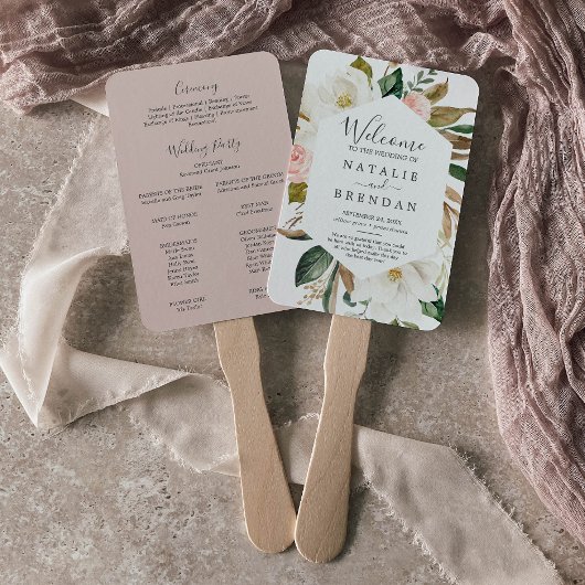Elegant Magnolia White & Blush Wedding Programme F Handwaaier