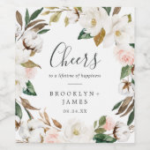 Elegant Magnolia White Cheers Wedding Wine Labels Wijn Etiket (Enkel label)