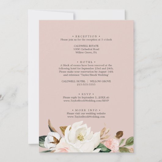 Elegant Magnolia White en Blush All-in-One Weddens Kaart (Achterkant)
