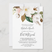 Elegant Magnolia | White en Blush Bat Mitzvah Kaart (Voorkant)