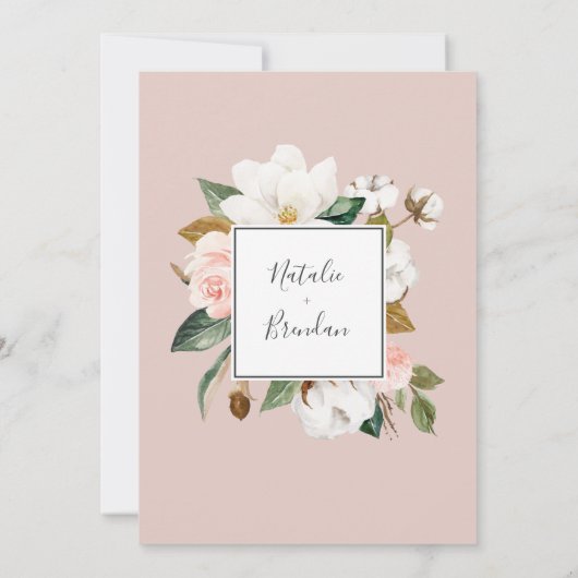 Elegant Magnolia White en Blush Engagement Party Kaart (Achterkant)