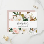 Elegant Magnolia White Menu Keuze RSVP Briefkaart<br><div class="desc">Deze elegante magnolia witte menukeuze RSVP-briefkaart is perfect voor een moderne, stijlvolle bruiloft. Het ontwerp van de zachte bloem is voorzien van waterverf blush roze pinda's, verbluffende witte magnoliumbloemen en katoen met goud en groene bladeren in een luxe vorm. Dit briefkaart van de trouwreactie vraagt gemakkelijk gasten welk eten ze...</div>