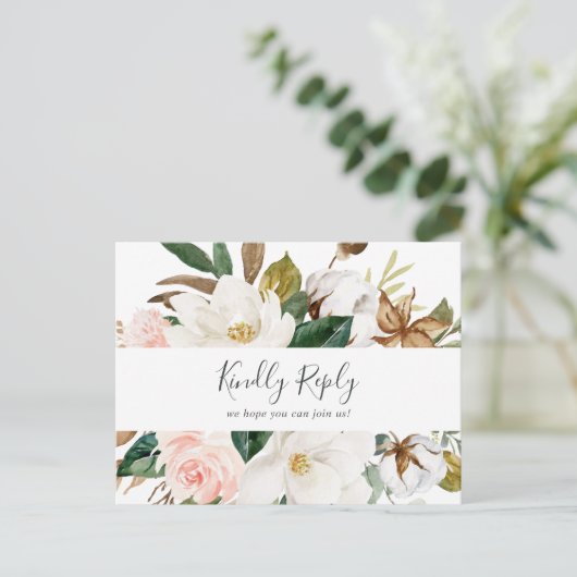 Elegant Magnolia White Menu Keuze RSVP Briefkaart (Staand voorkant)