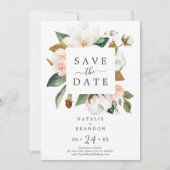 Elegant Magnolia | White Save the Date Kaart (Voorkant)