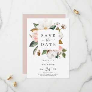 Elegant Magnolia   White Save the Date Kaart