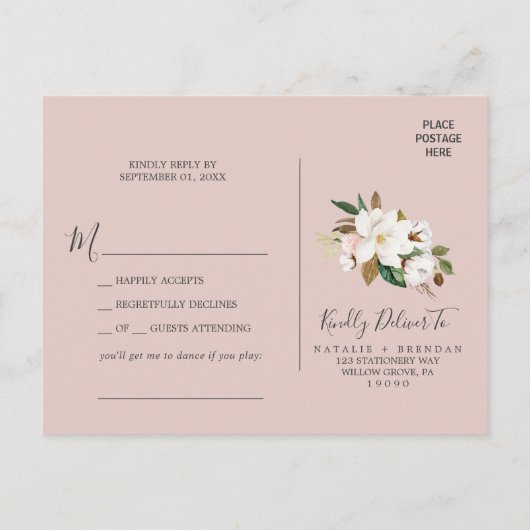 Elegant Magnolia White Song Request RSVP Briefkaar Uitnodiging Briefkaart (Achterkant)