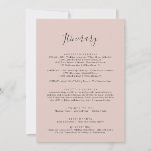 Elegant Magnolia White Welkom Letter & Itinerary (Achterkant)