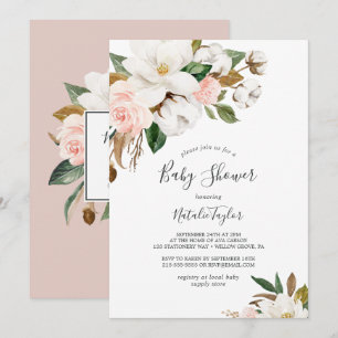 Elegant Magnolia   Wit en Blush Baby shower Kaart
