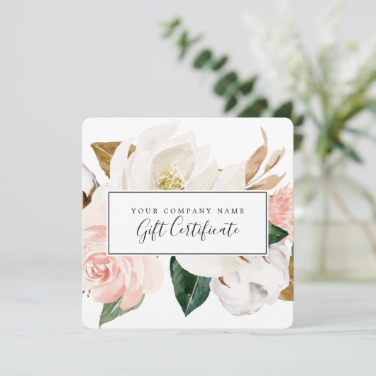 Elegant Magnolia | Wit en Blush Cadeaucertificaat Kaart (Staand voorkant)