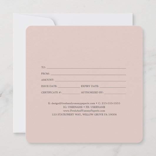 Elegant Magnolia | Wit en Blush Cadeaucertificaat Kaart (Achterkant)