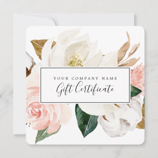 Elegant Magnolia | Wit en Blush Cadeaucertificaat Kaart (Voorkant)