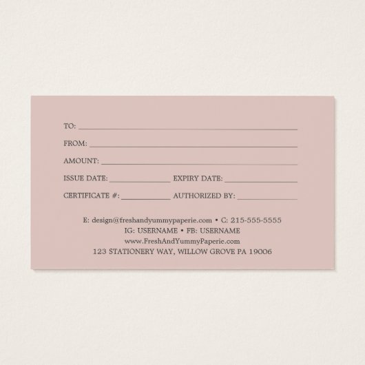 Elegant Magnolia | Wit en Blush Cadeaucertificaat Visitekaartje (Achterkant)