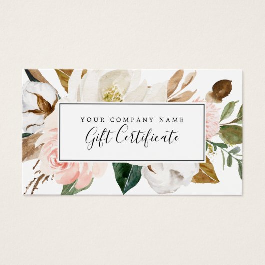 Elegant Magnolia | Wit en Blush Cadeaucertificaat Visitekaartje (Voorkant)