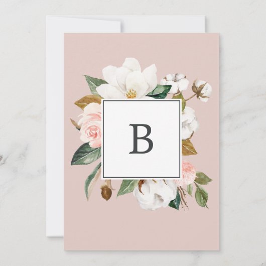 Elegant Magnolia | Wit en blush het huwelijk van Kaart (Achterkant)